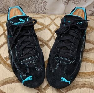 Puma Womens Vintage Speedcat Black Teal Suede Leather Low Profile Sneakers Sz 10
